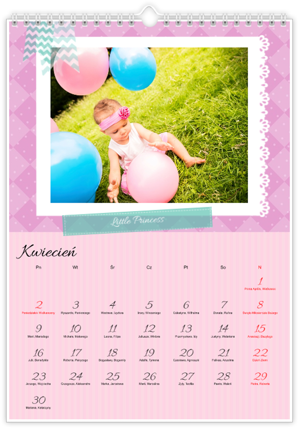 Kalendarz ze zdjęciami Little Princess